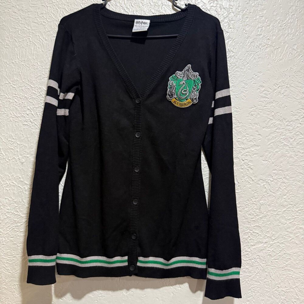 HARRY POTTER Womens Slytherin Cardigan Sz S Button Front Knit Sweater Hogwarts